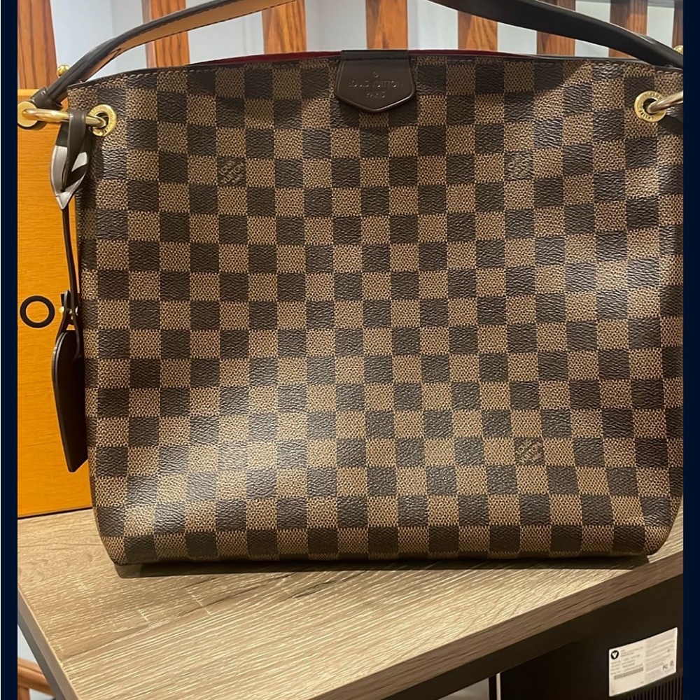 Louis Vuitton Brown Damier Tote with Gold Accents
